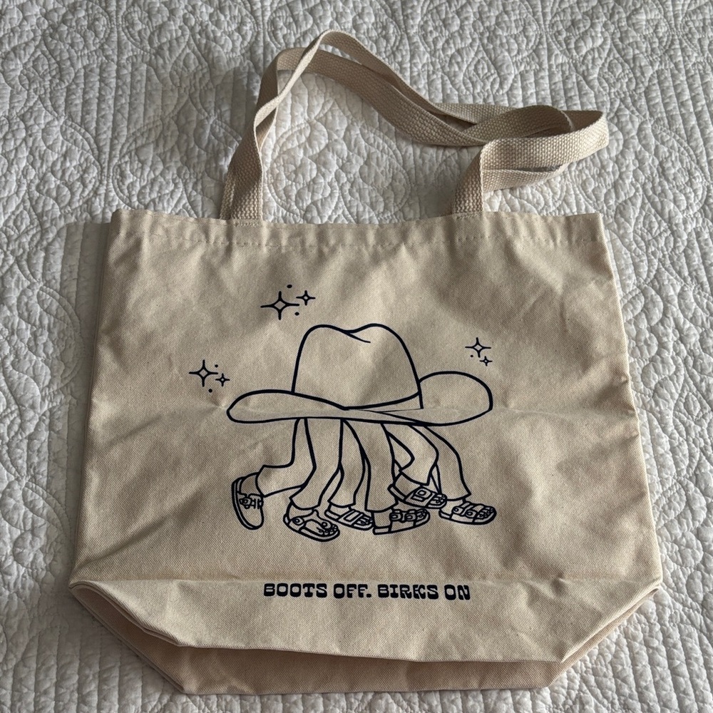 Birkenstock Houston NWOT”BOOTS OFF.BIRKS ON” Natural Canvas Tote - Picture 3 of 10
